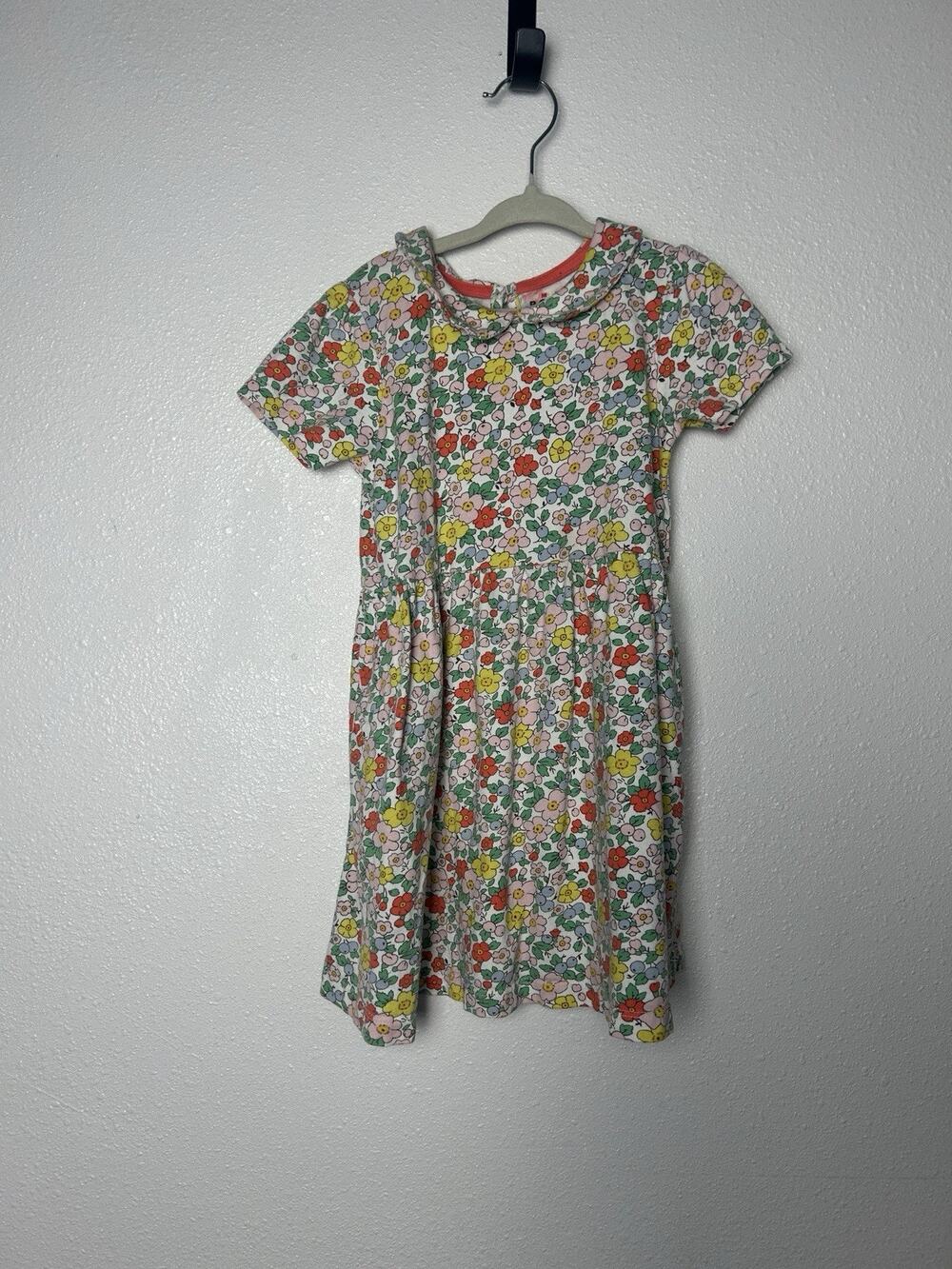 Mini Boden Girls Floral Peter Pan Collar Short Sleeve Jersey Dress Size 4-5Y
